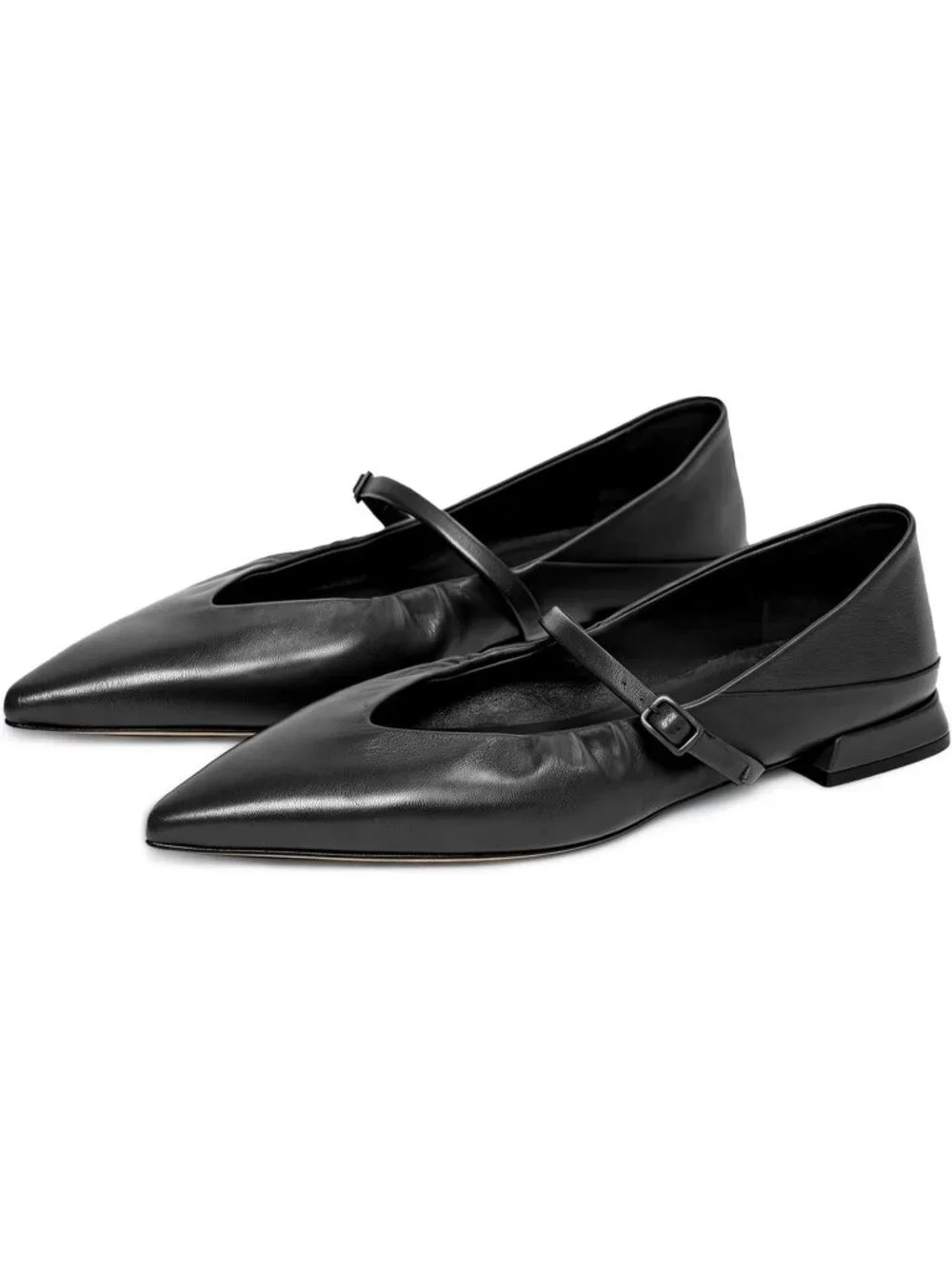 Women's Black Mary Jane Pointed Toe Ballet Flats Foldable Office Dress Shoes